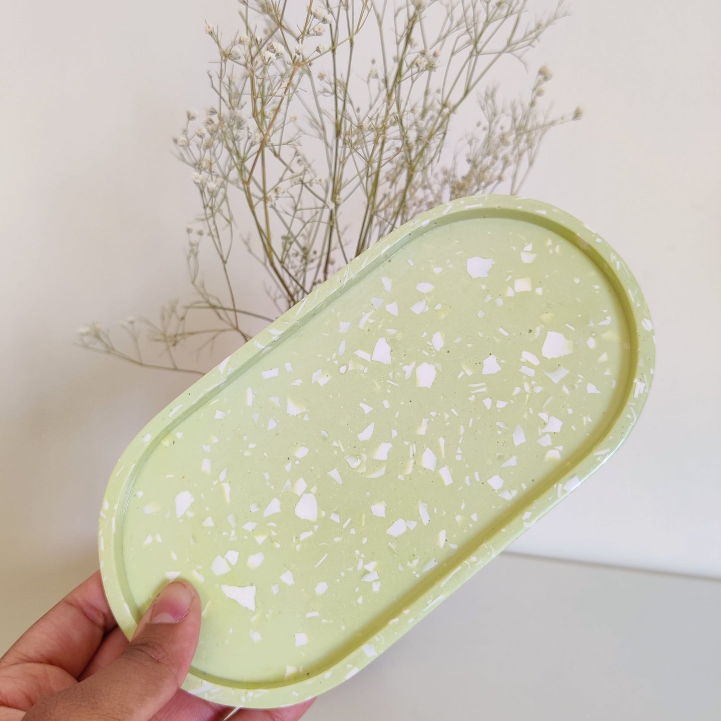 Light Green with White Terrazzo Oval Tray