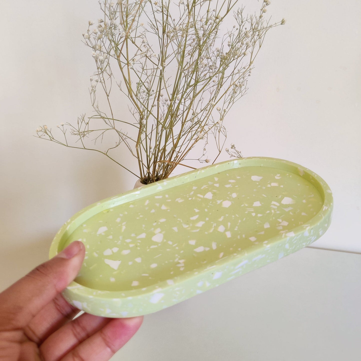 Light Green with White Terrazzo Oval Tray