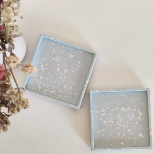 Light Blue with White Terrazzo Coasters