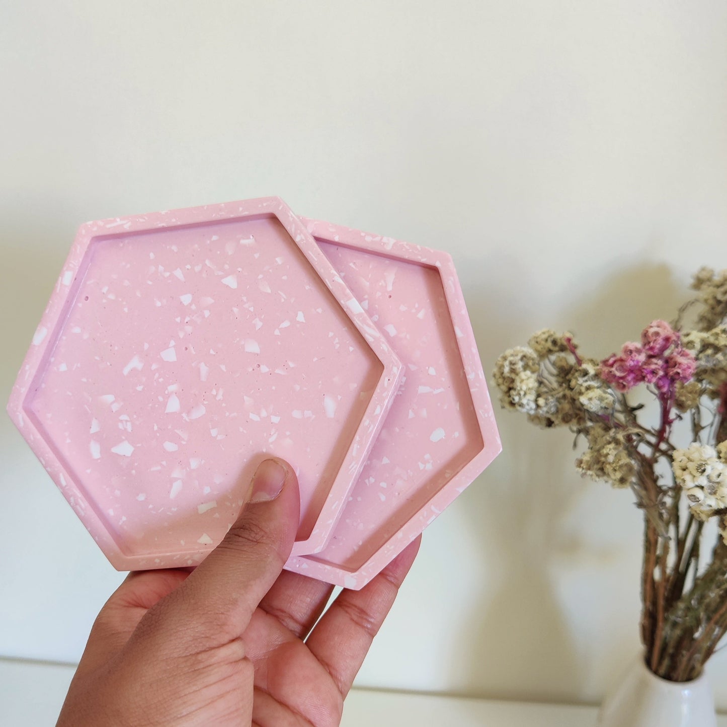 Pink with White Terrazzo Coasters