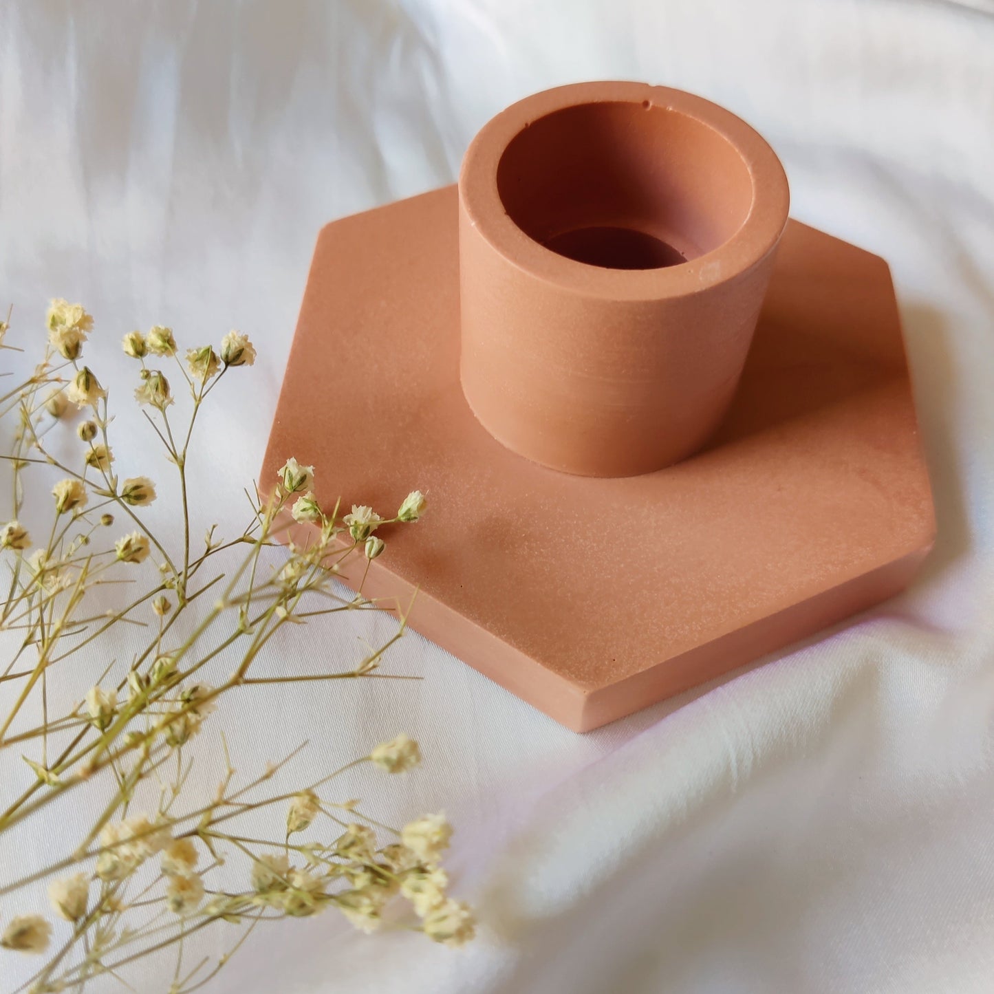 Light Terracotta Hexagonal Candle Holder