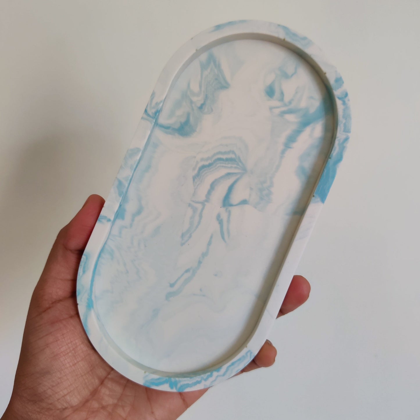 Blue White Marble Oval Tray