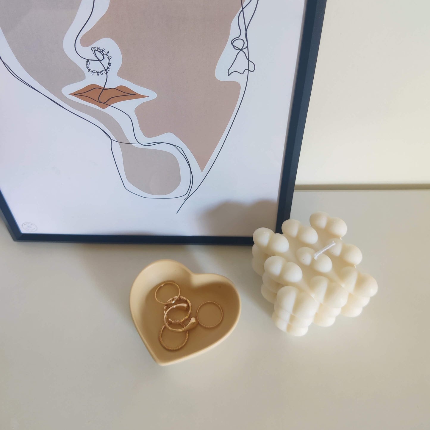 Cream Heart Trinket Tray