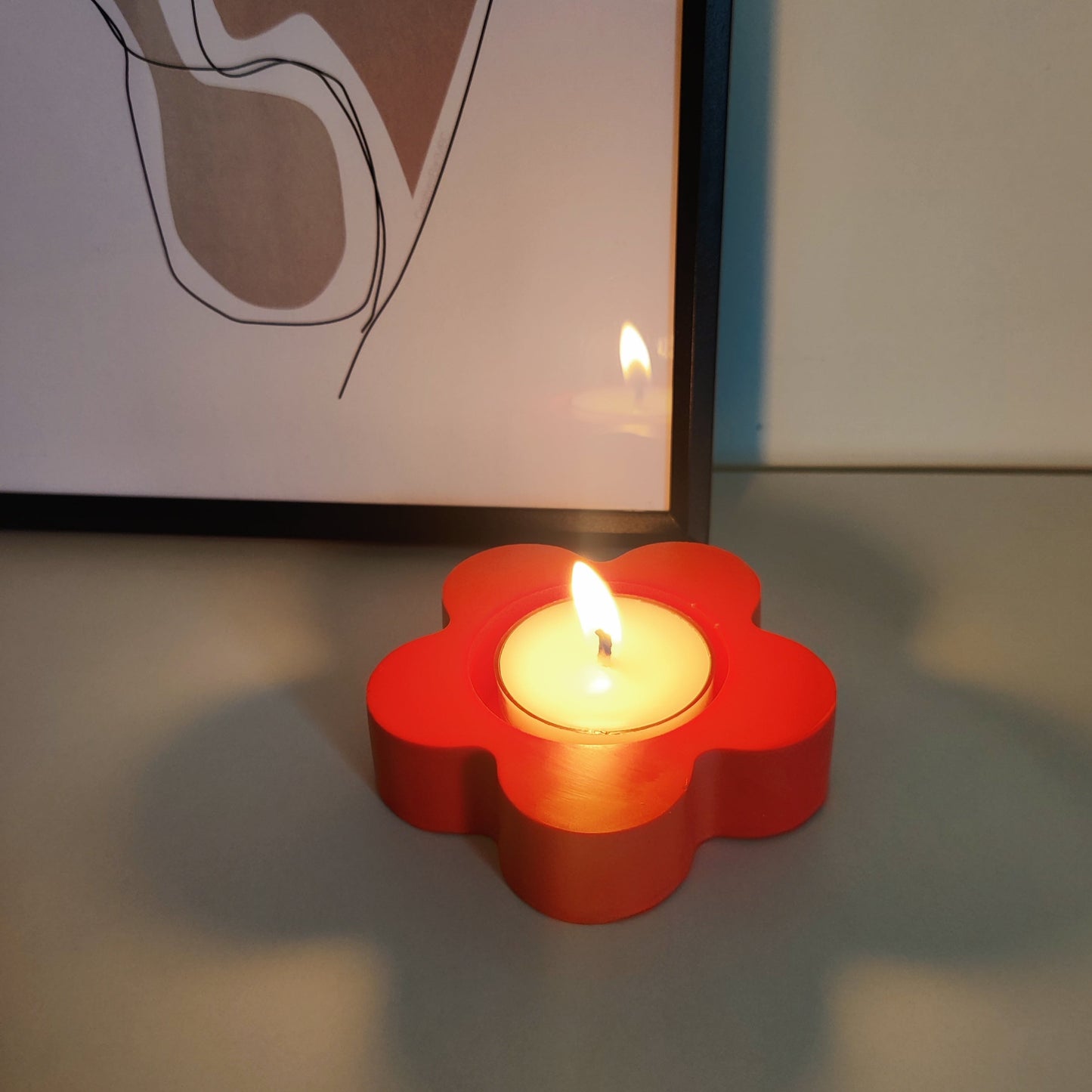 Red Flower Tealight Candle Holder